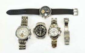 A Collection Of Four Stainless Steel Gents Watches Comprising four statement watches,