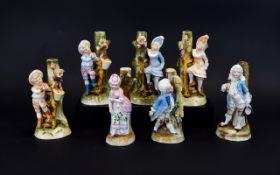 Conta Boehme - Late 19th Century Hand Painted Porcelain Figural Candle Holders ( 7 ) In Total.