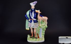 Staffordshire Pottery 19th Century Large Hand Painted and Impressive Flat Back Figure of a