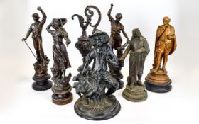 Collection Of Six Cast Spelter/Base Metal Figures, Tallest 18 Inches.