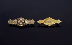 Victorian Period 15ct Gold Set Ornate Brooch with Central Diamond, Marked 15ct + a Victorian