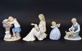 A Small Collection Of Leonardo Ceramic Figurines Four in total, each in muted blue, white and