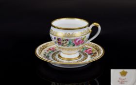 A Decorative French First Empire 1804 - 1815 Sevres Style Floral Decoration Cup and Saucer.