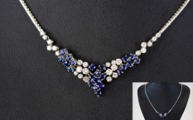 14ct White Gold Diamond And Sapphire Necklace,