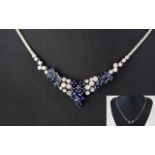 14ct White Gold Diamond And Sapphire Necklace,