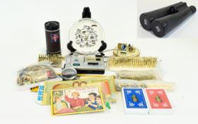 A Collection of Memorabilia Including approx 56 tie clips. A Citizen compass.