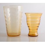 Whitefriars, a Tumbler vase, pattern 8273, waved and ribbed body in gold amber, 19cm,