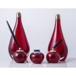 Whitefriars, two cased glass lamp bases, ruby, brass mounts,