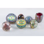 Two Milliefiori Paperweights by Edinburgh Crystal, boxed and six other unmarked glass paperweights.