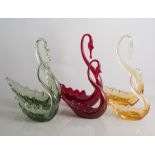 Whitefriars, six glass swans, three various colourways,
