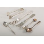 Plated knives and forks, with cased set of teaspoons.