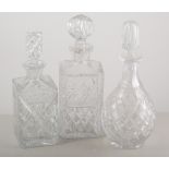 Collection of cut glass decanters, some lacking stoppers, (10).