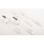 Silver cutlery in the Fiddle pattern comprising:- six table forks Exeter 1874,