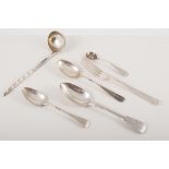 A quantity of silver flatware to include:- dessert forks, preserve spoons, salt spoons,