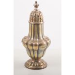 A silver baluster-shape caster, maker rubbed, London 1912, fluted body, 4.6oz.