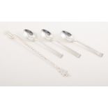 Collection of silver flatware, five coffee spoons, pickle fork, small ladle,