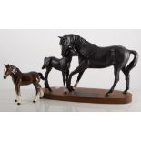 Beswick figures of "Black Beauty and Foal" on plinth, 20cm tall, Connoisseur model,