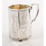 Silver octagonal Christening mug, Joseph Ansell and Joseph Ansell, London, 1844,