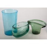 Italian art glass vase, oval, two others and blown vase, (4).