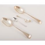 Two silver table spoons, hallmarked Sheffield 1896, 6 x bright cut engraved tea spoons 1829,