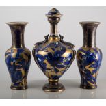 English pottery urn-shaped vase, twin scrolled handles,