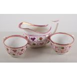 Small quantity early 19th century pink lustre tea ware.