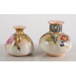 Two Royal Worcester vases, one decorated with roses and flowers 9cm tall,