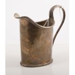 A George III silver cream jug, London, hallmarks rubbed, beaded outlines, 4.5oz.