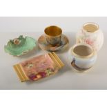 Collection of Royal Worcester porcelain, including cup and saucer signed Sedgley, two small vases,