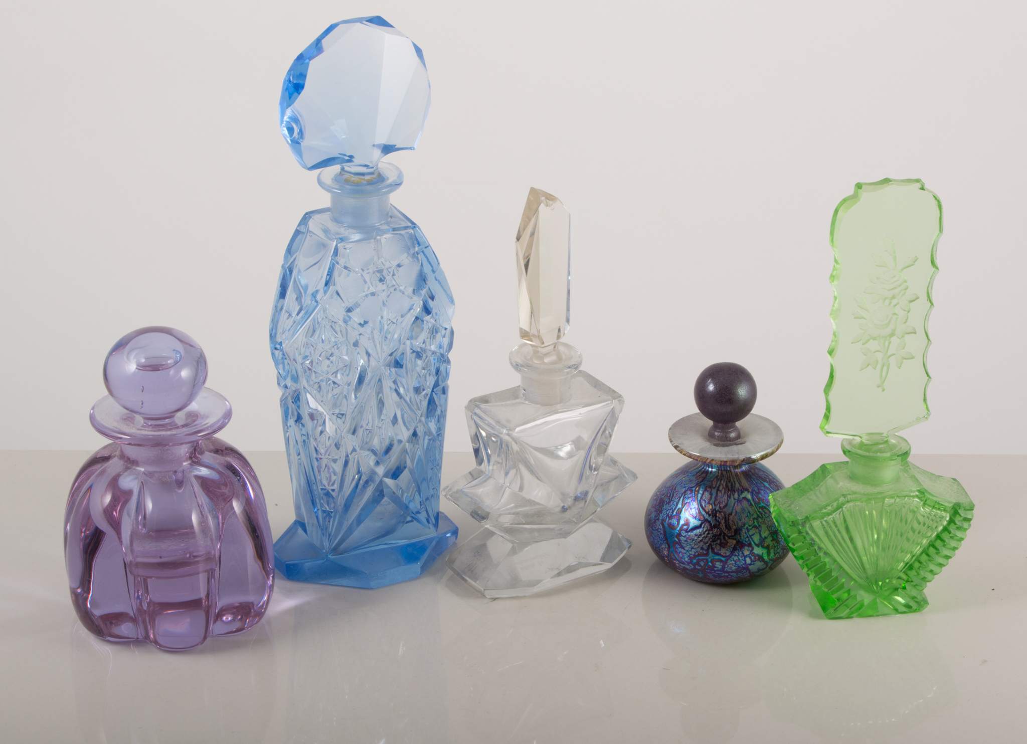 Selection of coloured glass scent bottles, (11).