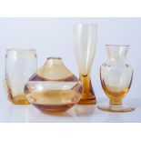Whitefriars, a quantity of items; including tall vase pattern 9852, gold amber,