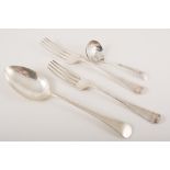 Matched silver cutlery in the Old English pattern comprising:- 6 x table spoons, 6 x table forks,
