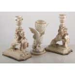 Candlesticks ceramic, 23cm tall, along with an eagle vase, 19cm tall (3).