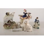 Staffordshire figures, including sheep and children figures, (6).