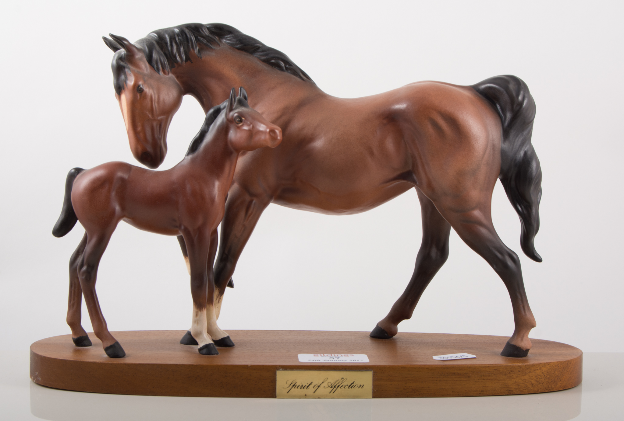 Beswick group, 'Spirit of Affection', mare with foal, on plinth, 20cm inc plinth.