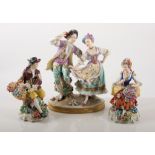 Sitzendorf group, gentleman and lady dancing, 20cm, together with two other Sitzendorf figures,