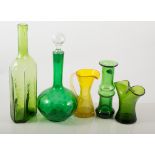 Blenko Art Glass: a collection of various decanters, vases, dishes and paperweights,