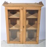 Pine kitchen wall cabinet, glazed doors, W89cm x D36cm x H104cm.