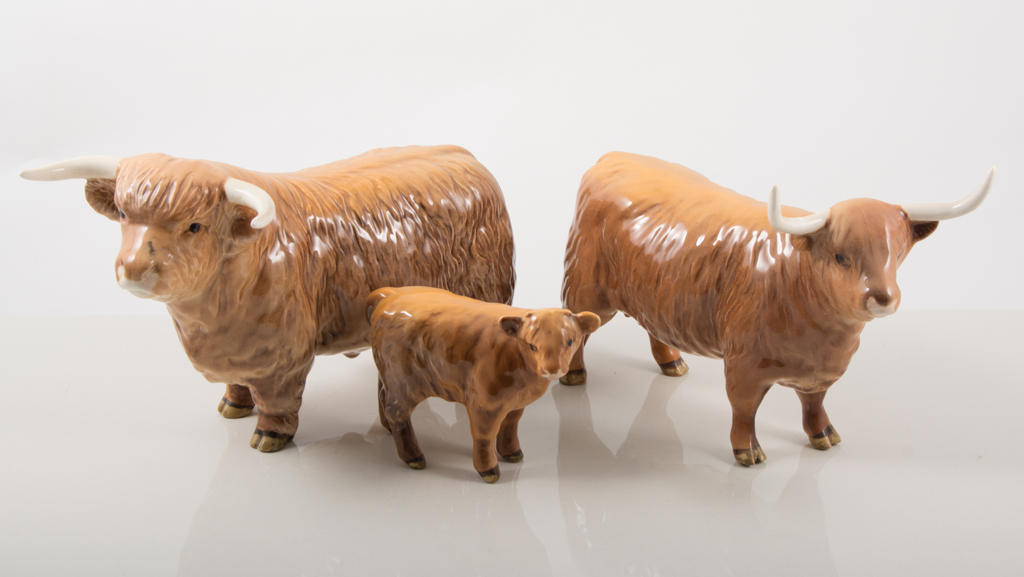 Beswick figure, 'Highland Cattle', bull, cow and calf, 12.