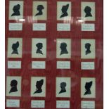 Nine miniature portrait profile silhouettes, mounted as one, with pencil titles,