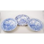 Small collection of blue and white plates and dishes.