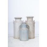 Three galvanised milk churns, Unigate LVD,