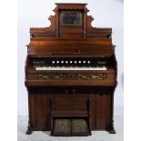 Victorian mahogany pedal organ, by DW Karn, Woodstock, Canada, mirrored gallery back,