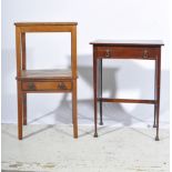 Two tier side table with single drawer, and a similar walnut side table,