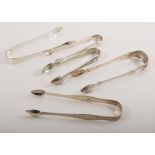 Seven pairs of hallmarked Georgian silver and later sugar tongs, bead edge, Kings pattern,