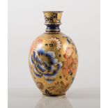 Crown Derby porcelain vase, ovoid body, gilt ground, enamelled with orchids and other flowers,