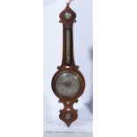 Wall-mounted barometer thermometer, carved stained wood case, 84cm.