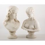 Copeland parian bust, "Spring", dated 1870, 32cm, another similar 30cm and a standing figure, pub.