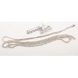 Three silver chains, 3mm gauge Prince of Wales link 60cm long, 3mm gauge twisted rope link 75cm,