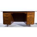 Oak kneehole desk, inset top, four drawers to each pedestal, W166cm x D88cm x H76cm, and a chair,